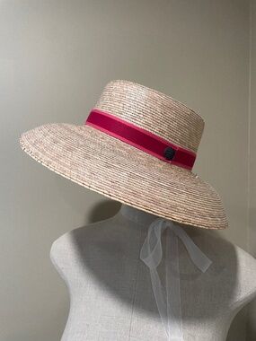 Tula Brook Straw Handwoven Pink Red Band Wide Brimmed Hat